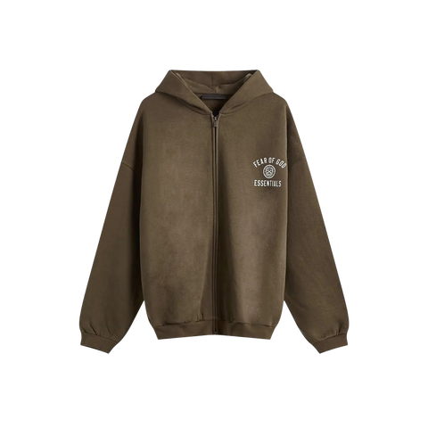 Fear of God Essentials Fleece Full Zip Hoodie Brown