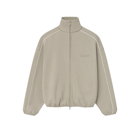 Fear of God Essentials Modern Fleece Piping Track Jacket (FW25) Timber/Cloud White