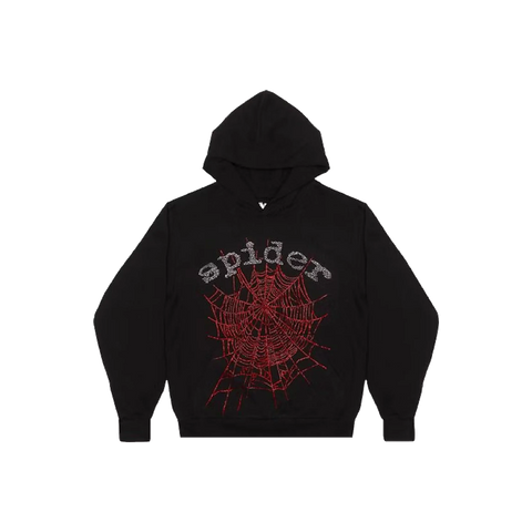 Sp5der OG Rhinestone Logo Hoodie Black