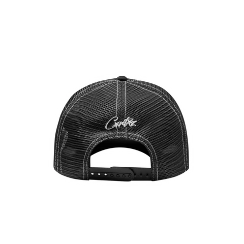 Corteiz Island Puff Print Trucker Hat Black Outline