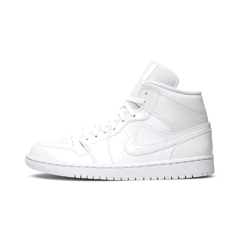 Jordan 1 Mid Triple White Patent Swoosh (Women's)