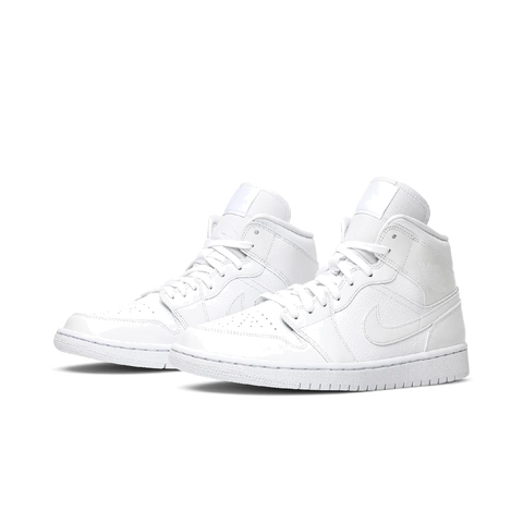 Jordan 1 Mid Triple White Patent Swoosh (Women's)
