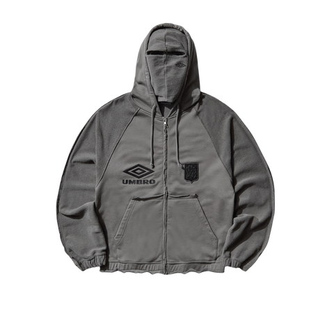 Umbro by Slam Jam Royal Arms Zip Masked Hoodie Smock Grey