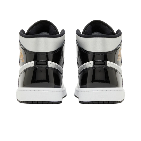 Jordan 1 Mid SE Patent Black White Metallic Silver Metallic Gold
